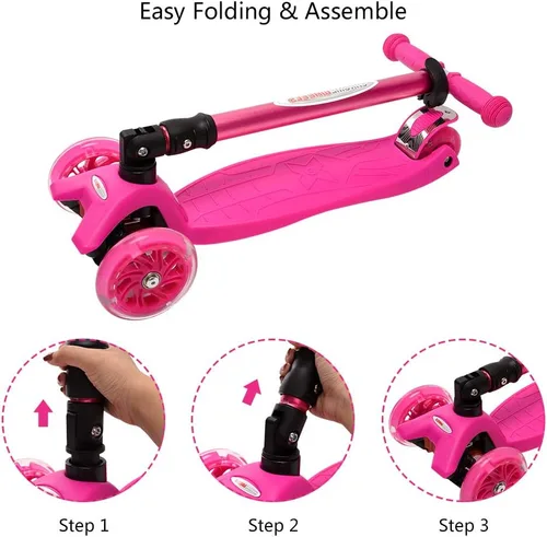 Miniatura 7 de ChromeWheels Patinetes Plegables para Niños, Patinete Deluxe con 4 Alturas Ajustables, Límite de Peso 132 libras, 3 Ruedas, Inclínate para Dirigir #