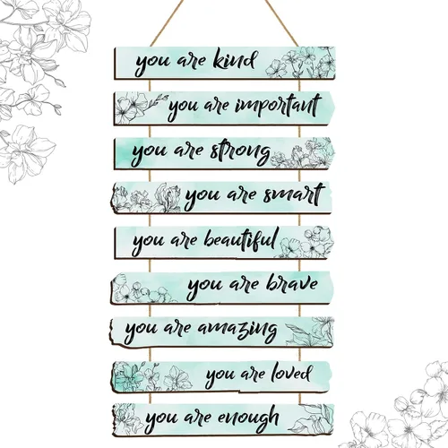 Yookeer Un juego de 9 piezas inspiradoras florales de París para decoración de pared con afirmaciones You Are Loved Affirmations, arte de pared