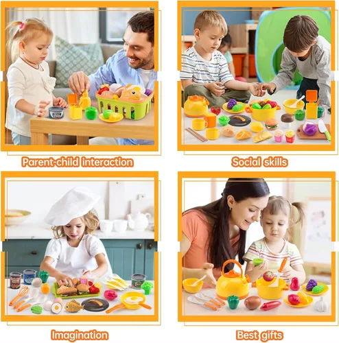 Miniatura 9 de 118 piezas de accesorios mini para cocina de juego para niños, juego de cocina de simulación con utensilios de cocina, vajilla y 2 juegos de frutas