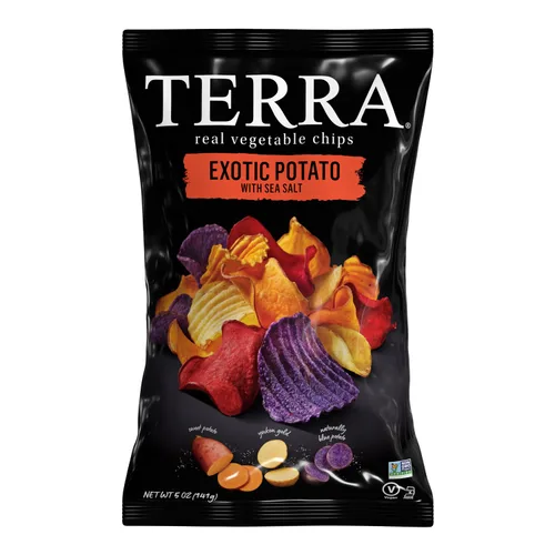 Miniatura 25 de Terra Papas fritas vegetales, Patatas dulces cortadas en ondas con sal marina, 5 onzas