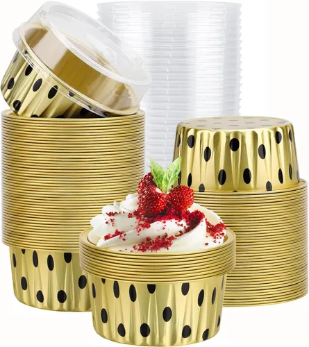 Miniatura 8 de EUSOAR Moldes de Papel de Aluminio para Hornear, 5oz 50 piezas Moldes Reutilizables para Cupcakes con Tapas, 3.34x2.59x2.35 pulgadas 125ml Moldes