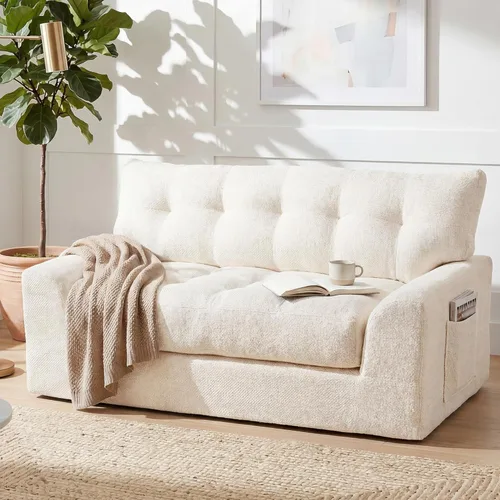 Miniatura 2 de MONVANE 55.5" Convertible Loveseat Sofa, 2-in-1 Boneless Sleeper Sofa Bed Futon Couch with Storage Pocket, Comfy Chenille Deep Seat Boneless Couch