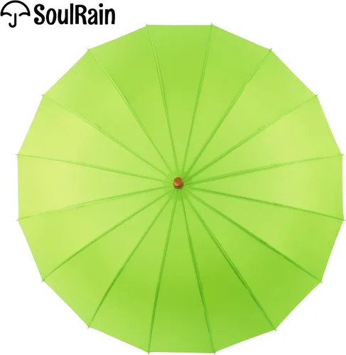 Miniatura 36 de SoulRain Paraguas de palo de 16 varillas de 48 pulgadas, apertura automática, color sólido, moderno y simple, mango de madera clásico de arco