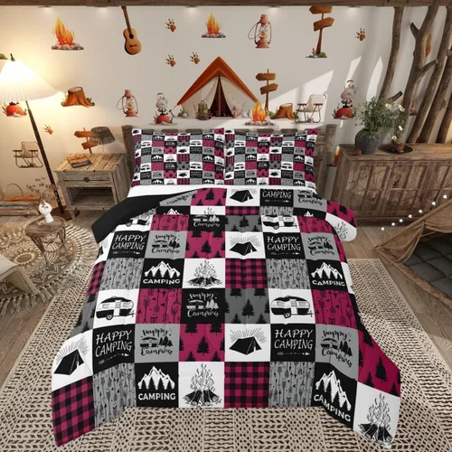 Miniatura 19 de Juego de edredón de camper tamaño matrimonial, edredón acolchado para adolescentes y niños, juego de ropa de cama rústica de granja para niños