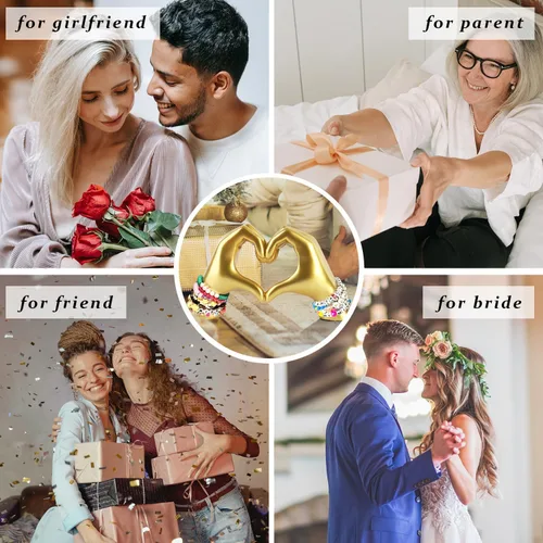 Miniatura 7 de Decoración dorada para sala de estar, dormitorio, estantería, escultura de manos de corazón, personalizada de hija, hijo, esposa (sin pulseras)