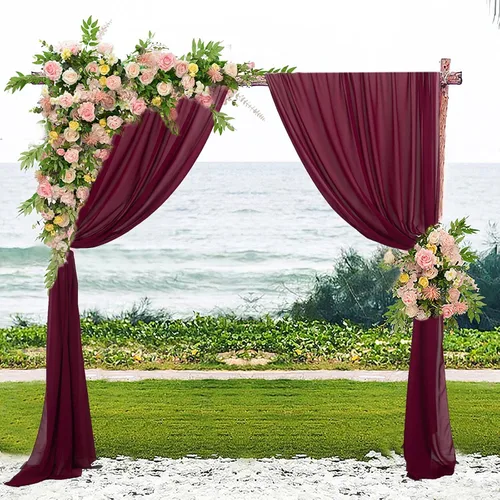 Miniatura 2 de AMZLOKAE Cortinas de arco de boda burdeos 2 paneles de tela de gasa de 18 pies 6 yardas de decoración elegante de gasa Perfecto para ceremonia