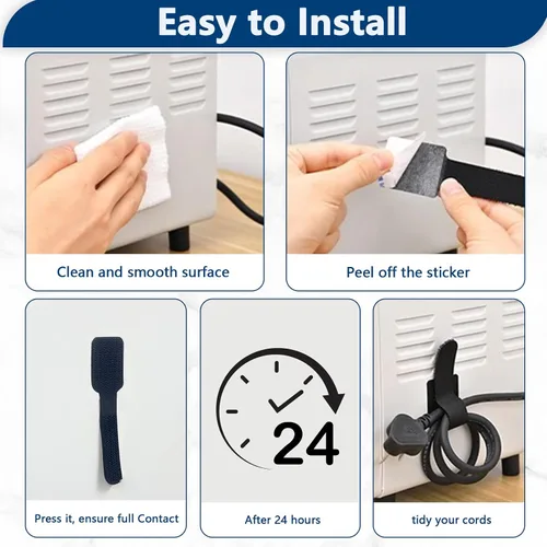 Miniatura 5 de Abnii 50 PIEZAS Abrazaderas de Cable con Gancho y Bucle, Gestión de Cables Bajo el Escritorio, Clips de Organización de Cables Autoadhesivos