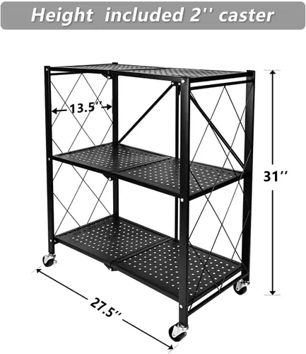 Miniatura 3 de HealSmart Estante de metal plegable de 3 niveles resistente, 14.96 pulgadas de profundidad x 27.95 pulgadas de ancho x 34.25 pulgadas de alto, Negro