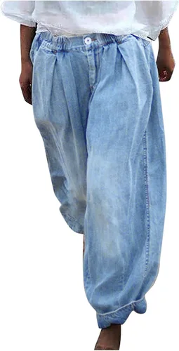 UQRZAU Pantalones casuales con bolsillos para mujer, pantalones de mezclilla de moda urbana, pantalones de pierna ancha, pantalones recortados,