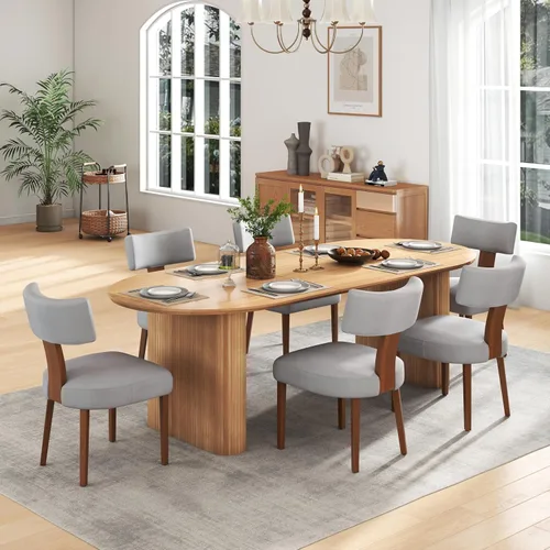 Miniatura 12 de Juego de mesa de comedor ovalada extensible de 59 a 90 pulgadas con 4 sillas de comedor con respaldo en T para 4 personas, moderna mesa de comedor