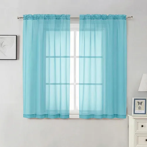 Miniatura 215 de Aiyufeng 2 paneles de cenefa transparente negra de 14 pulgadas de largo, cortinas cortas negras transparentes para dormitorio, cortinas de cocina