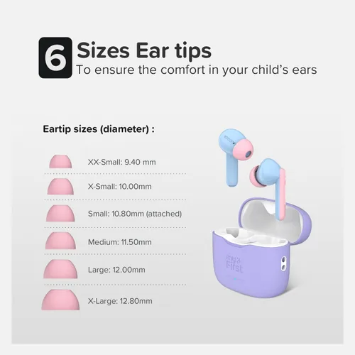 Miniatura 4 de myFirst Carebuds Auriculares para Niños - Auriculares Inalámbricos Bluetooth Verdaderos con Límite de Volumen de 85db, Micrófono, Estuche de Carga