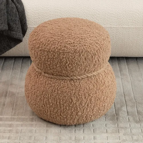 Miniatura 13 de Taburete redondo para pies, reposapiés otomano pequeño de hongos, moderno puf boucle otomano, reposapiés de peluche para sofá, cómodo reposapiés