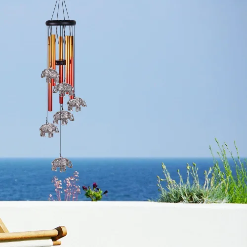 Miniatura 5 de Campanillas de viento de elefante para decoración exterior/interior - Móvil romántico atrapavientos completamente hecho a mano, campanillas