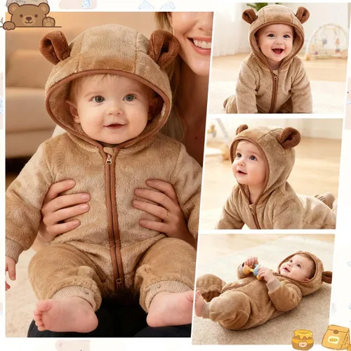 Miniatura 6 de Fairy Baby Newborn Baby Bear Outfit Suit Thin Fleece Jumpsuit Romper Hooded Winter Clothes Snowsuit Coat Infant Girls Boys