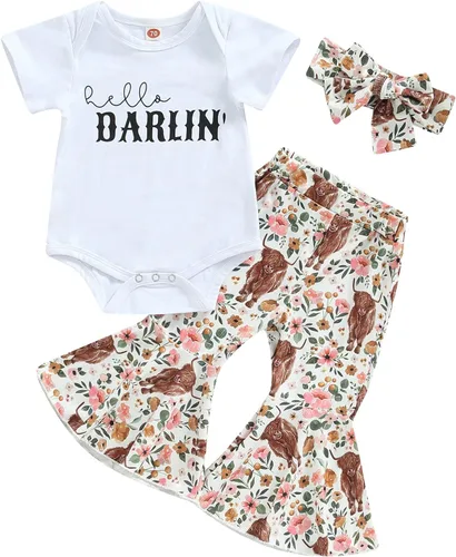 Sejardin Ropa de verano para bebé y niña, recién nacida, manga corta, con letras, mameluco elástico con diadema