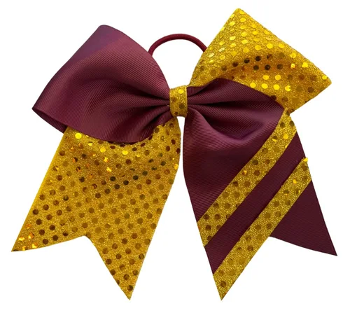 Miniatura 6 de Nuevo "CONFETTI STRIPES Black Gold" Cheer Bow Pony Tail 7 Inch Girls Hair Bows Cheerleading Dance Practice Football Games Competition Birthday Tick