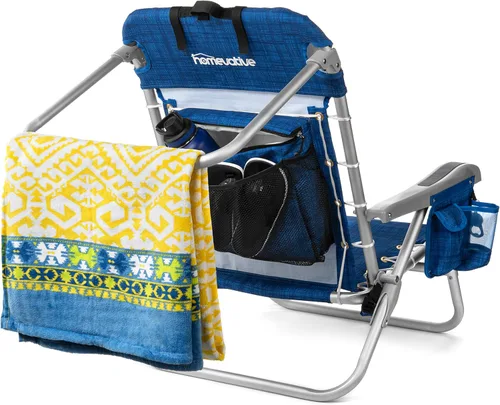 Miniatura 9 de Homevative Cooler+ - Silla de playa plegable con 5 posiciones, toallero, bolsa enfriadora XL, red de almacenamiento, soporte para taza y teléfono