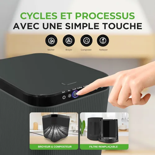 Miniatura 2 de Nutrichef Compostador eléctrico de cocina de 3 litros – Material orgánico de compostaje y restos de comida Papelera automática de abono para Gris
