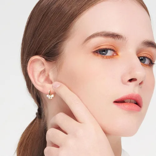 Miniatura 4 de Jazryn Butterfly Hoop Earrings, Cat's Eye Gemstone Huggie Earrings for Teen Girls, 14k Gold Plated Dangle Earrings for Women