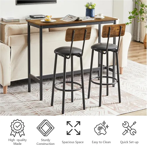 Miniatura 6 de Juego de mesa de comedor de 3 piezas para 2, mesa de bar moderna y sillas para cocina de espacio pequeño, juego de comedor rectangular de madera