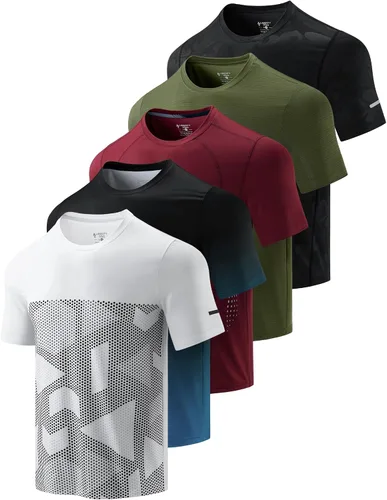 Miniatura 25 de Paquete de 5 camisetas de manga corta para hombre con cuello redondo y de secado rápido Camisetas atléticas para correr, entrenar en el gimnasio