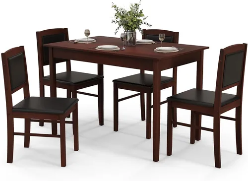 Miniatura 8 de NAFORT Juego de mesa de comedor de 5 piezas para 4, juego de 4 sillas de mesa de cocina de madera maciza, juego de comedor moderno de mediados