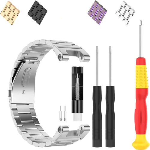 Miniatura 10 de FitTurn Compatible con las correas Amazfit T-Rex, pulsera elegante de repuesto de acero inoxidable sólido de metal ajustable con herramientas