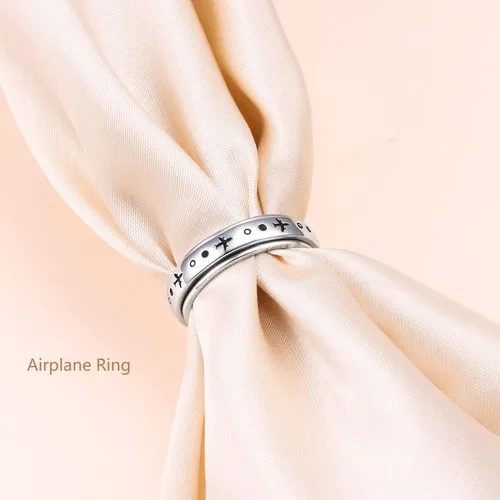 Miniatura 6 de Anillo giratorio de avión para mujeres, hombres, niños y niñas, de plata de ley 925, anillos antiestrés para ansiedad, alivio del estrés, TDAH