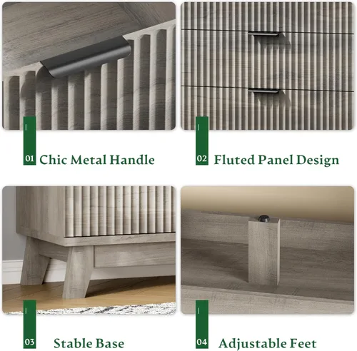 Miniatura 5 de Xixini Cómoda acanalada con 6 cajones, cómoda moderna de 54 pulgadas de ancho con mango de metal, soporte de TV de madera, organizador