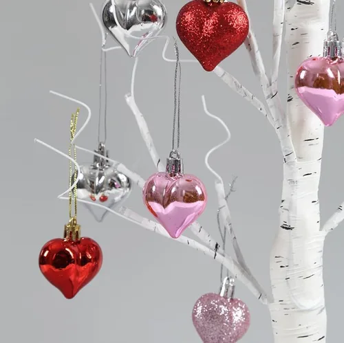 Miniatura 4 de Árbol de abedul blanco iluminado de 24 pulgadas Decoración de mesa para el día de San Valentín con corazones colgantes, temporizador y doble