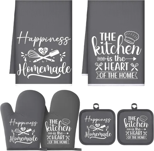 Miniatura 24 de Sratte Juego de 6 Piezas de Accesorios de Decoración de Cocina Estilo Granja Toallas Agarraderas Manoplas de Horno Juego de 2 Paños de Cocina 2 Negro