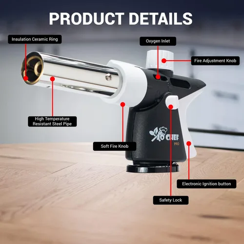Miniatura 7 de Jo Chef Encendedor de butano profesional, antorcha de cocina, encendedor de llama ajustable recargable con bloqueo de seguridad para barbacoa