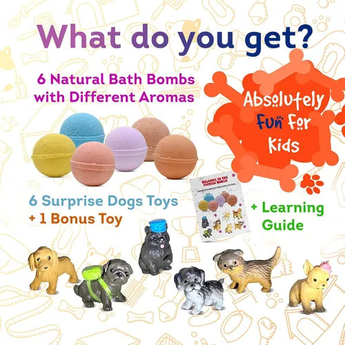 Miniatura 2 de Bombas de baño orgánicas para niños con juguetes sorpresa dentro de cachorros pequeños - Bombas de burbujas naturales y seguras con aceites