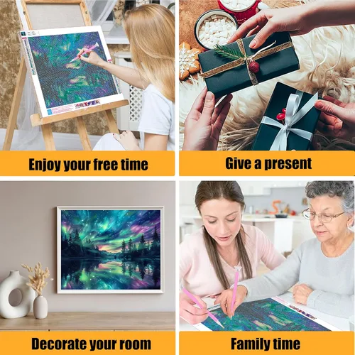 Miniatura 7 de Pintura de diamantes Aurora para adultos, arte de diamantes, kits de pintura de diamantes Aurora 5D para adultos, arte de gemas de cielo estrellado