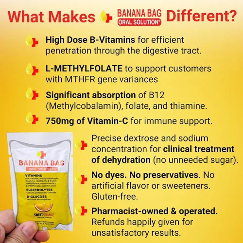 Miniatura 8 de Banana Bag Oral Solution Paquetes de recuperación: 5 paquetes de naranja dulce Una mezcla refrescante de electrolitos, vitamina C y complejo B