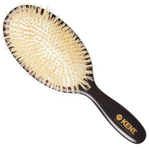 Kent CSGM 7.75" Cepillo clásico de brillo medio ovalado y desenredante de cerdas de jabalí blancas suaves - Cepillo de brillo para el cabello y
