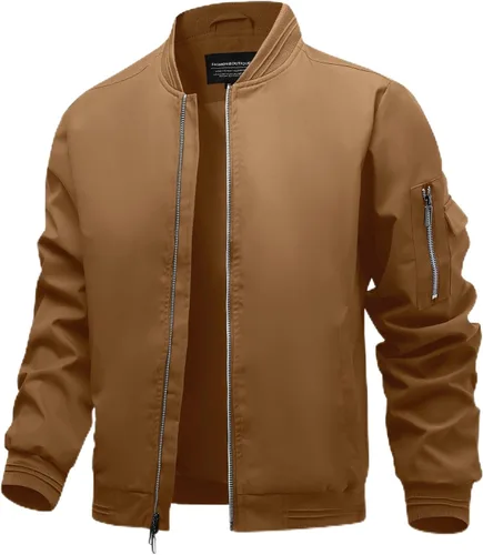 Polu Chaquetas bomber para hombre con bolsillos, chaquetas cortavientos ligeras, cremallera de 2 vías, abrigo casual de negocios para otoño e