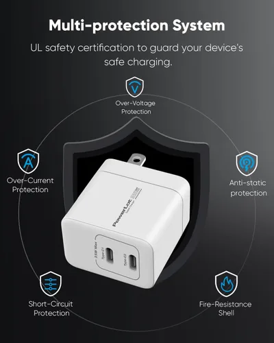 Miniatura 7 de PowerLot Cargador USB C, GaN III 35W Dual USB C Cargador de pared, PPS Bloque de carga súper rápida con enchufe plegable para iPhone 15 14 13 12 11