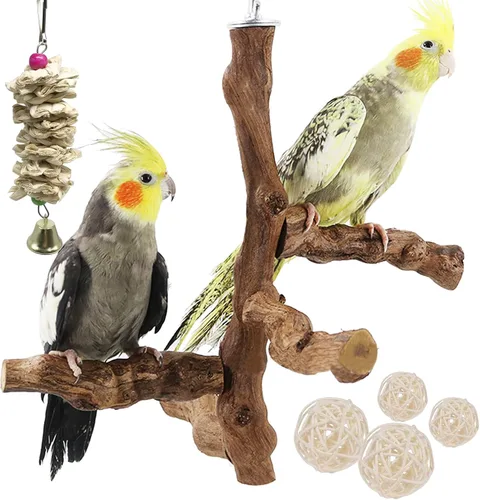 Miniatura 10 de 5 piezas de palo de uva natural Perca Swing Juguetes para masticar jaulas de loros, cacatúas, periquitos, pinzones - Palo de pie para pájaros 1