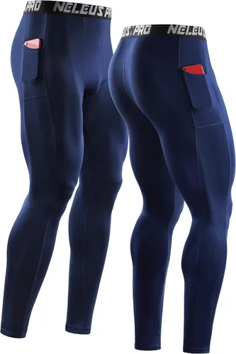 Miniatura 2 de NELEUS Pantalones de compresión de capa base para hombre, mallas de correr con bolsillo para teléfono