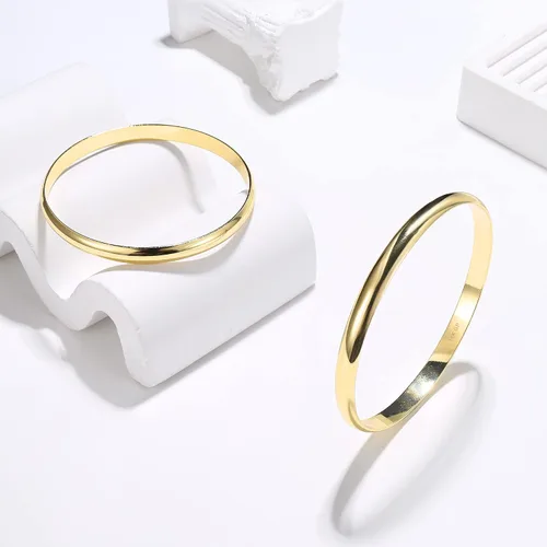 Miniatura 6 de HAIAISO Pulsera chapada en oro de 14 quilates de 0.236 pulgadas para mujer, pulsera lisa pulida, regalo para el día de San Valentín