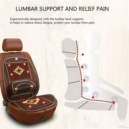 Miniatura 5 de Funda de asiento cómoda con cuentas de madera con malla ventilada de enfriamiento, soporte lumbar, respaldo ortopédico y cojín de masaje