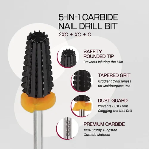 Miniatura 6 de PANA Broca de carburo de uñas 5 en 1 con vástago de 3/32 pulgadas - (triple grueso - 2X grano grueso, DLC negro) - uso de rotación bidireccional