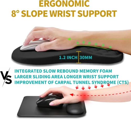 Miniatura 4 de Hokafenle Alfombrilla ergonómica para mouse con soporte de muñeca, reposamuñecas para aliviar el dolor del túnel carpiano, con espuma viscoelástica