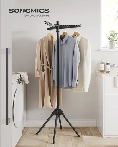 Miniatura 2 de SONGMICS ULLR510B01 - Estante de secado de ropa plegable de 59 pulgadas con 3 brazos giratorios para perchas, 4 patas, acero inoxidable, para 27