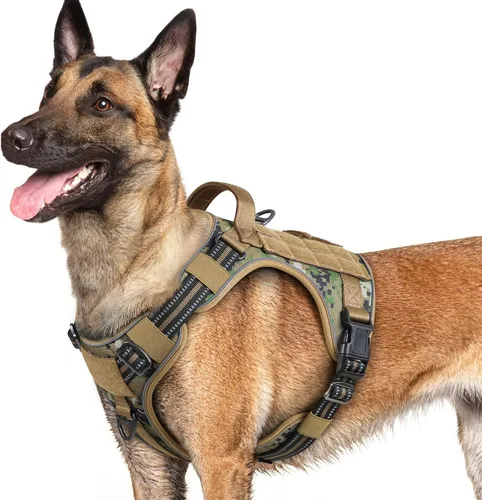 Miniatura 44 de rabbitgoo - Arnés para perros pequeño sin tirones, chaleco táctico de servicio con Molle y asa de control, arnés militar ajustable y reflectante