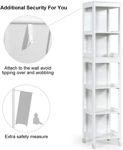 Miniatura 7 de Tangkula Gabinete de Almacenamiento Alto para Baño, Independiente de 57" de Alto Gabinete de Piso Delgado para Baño con Estantes Abiertos de 3