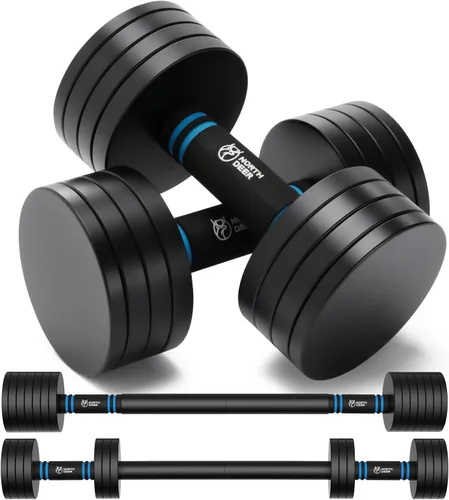 Northdeer V2.0 - Mancuernas de acero ajustables mejoradas de 40 libras / 60 libras, juego de mancuernas y barra 2 en 1 para entrenamiento en casa y