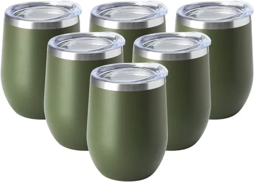 Miniatura 22 de HASLE OUTFITTERS Vaso de vino de 12 onzas con tapa, copas de vino sin tallo, tazas de viaje al vacío de doble pared, taza de café de acero Acero